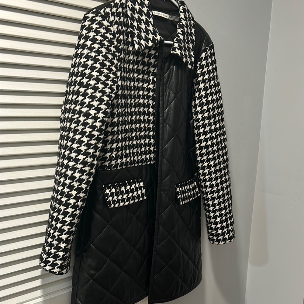 Alice + Olivia Black and White Houndstooth Trench Coat